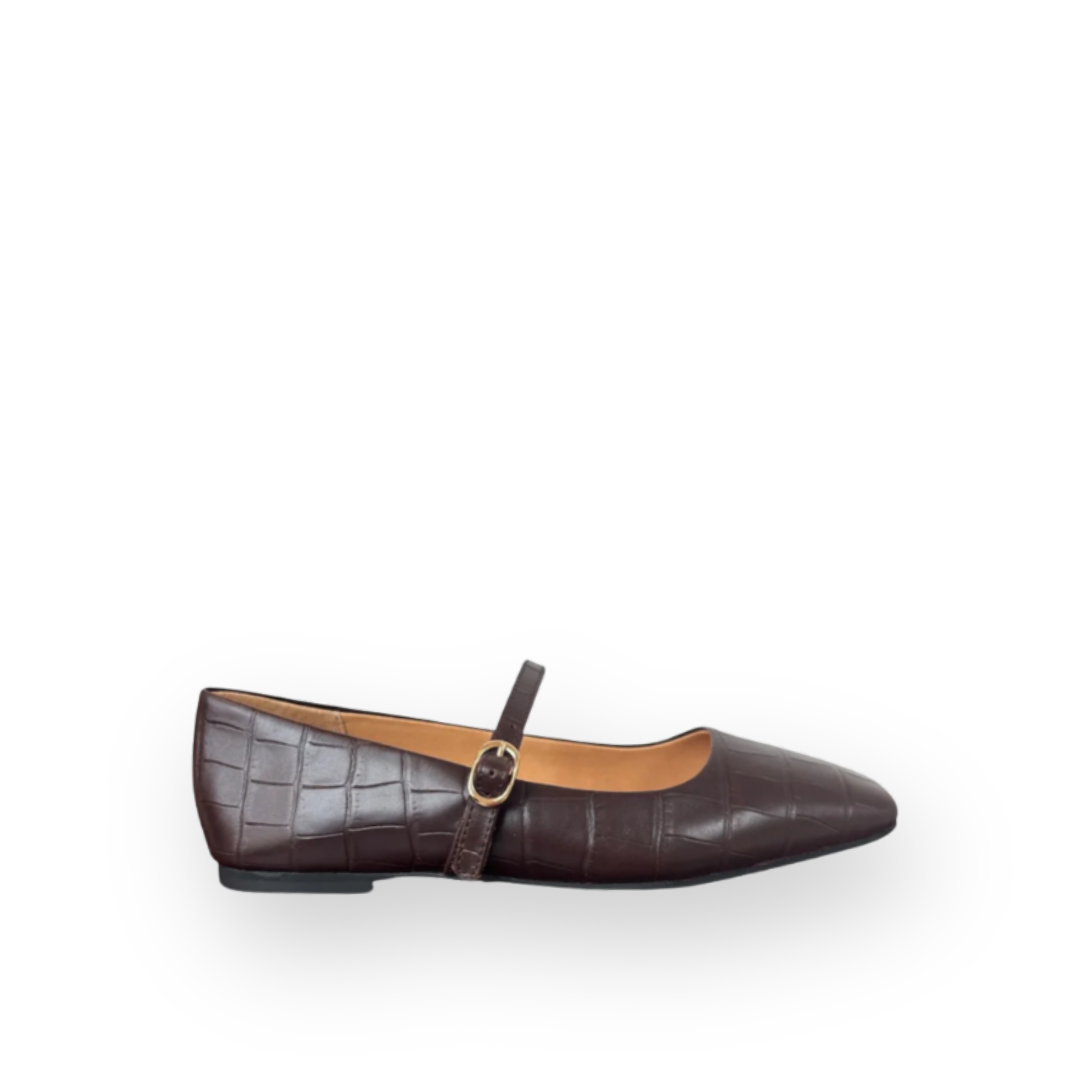 MOLLINI - TOKENA MARY-JANE FLAT IN BROWN CROCO LEATHER