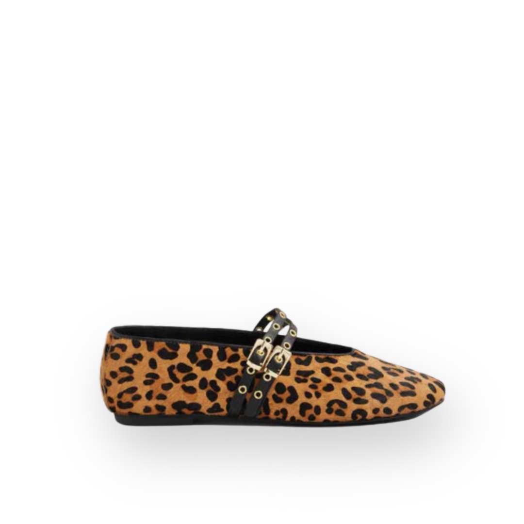 MOLLINI - HAIZEL MARY-JANE FLAT IN LEOPARD PONY LEATHER