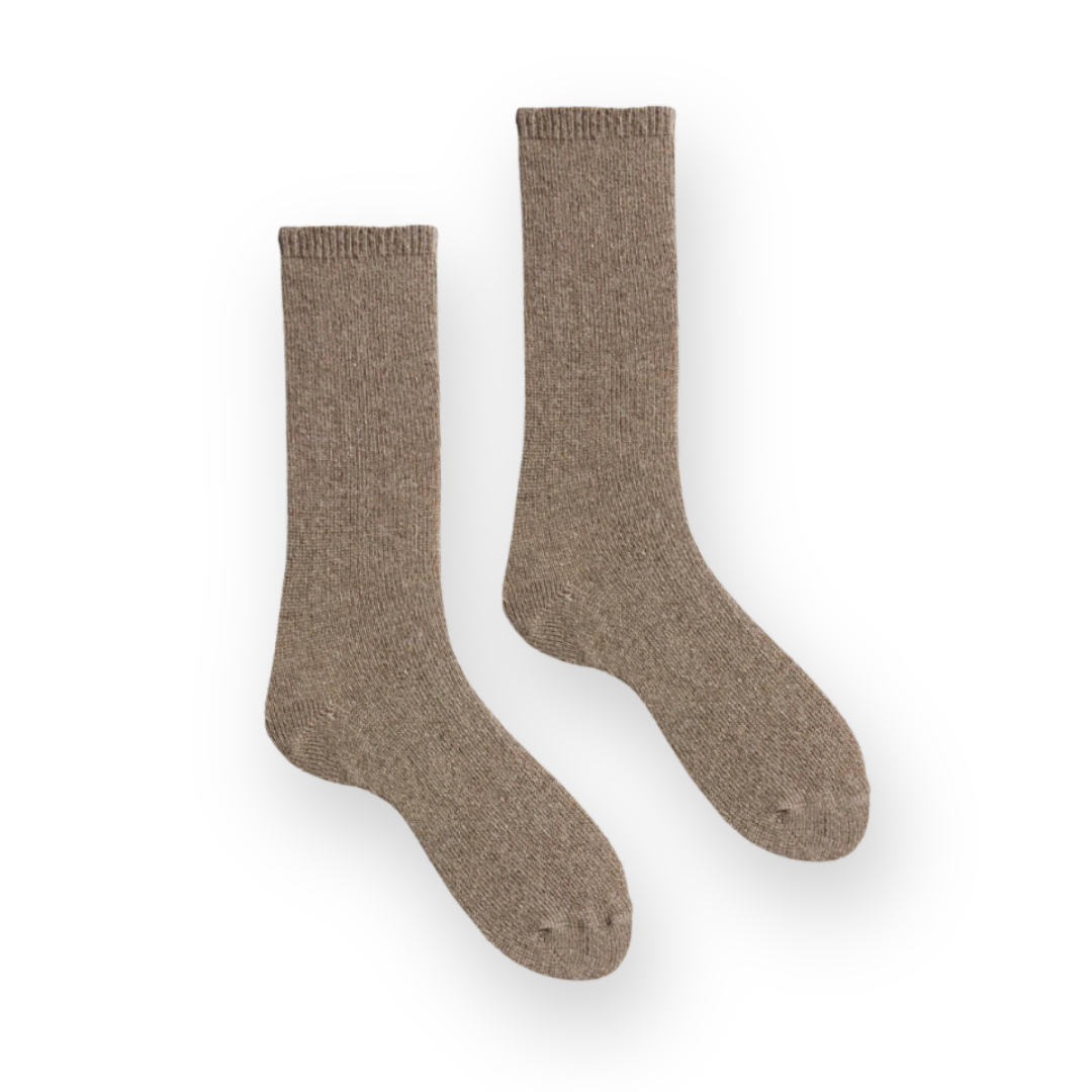LISA B. - WOMEN'S SOLID WOOL CREW SOCK IN MUSHROOM CASHMERE