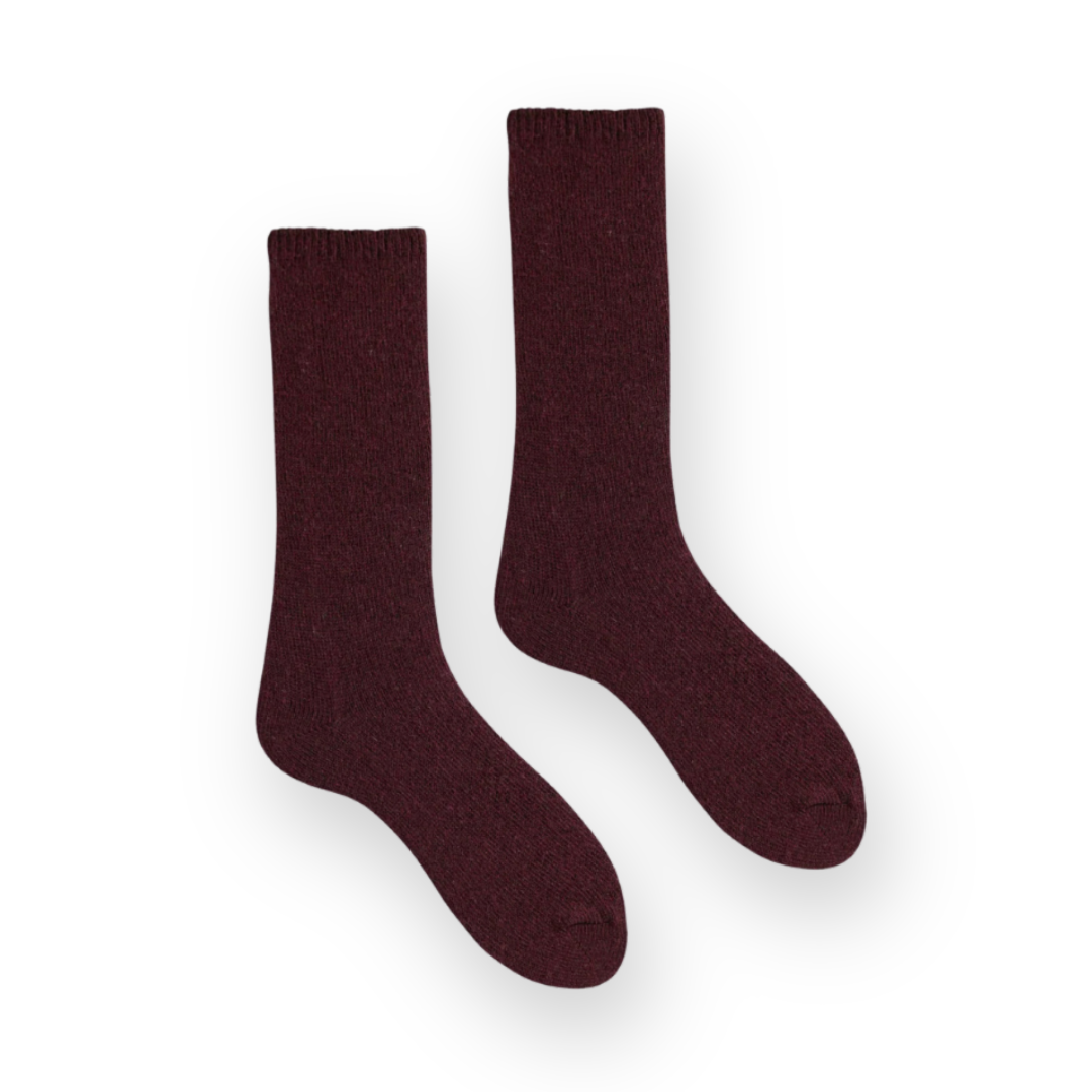 LISA B. - WOMEN'S SOLID WOOL CREW SOCK IN BURGUNDY CASHMERE