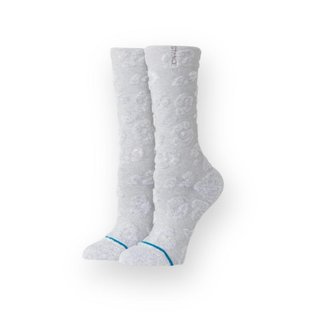 STANCE - W TERRY CHEETAH CREW SOCK IN HEATHER GREY