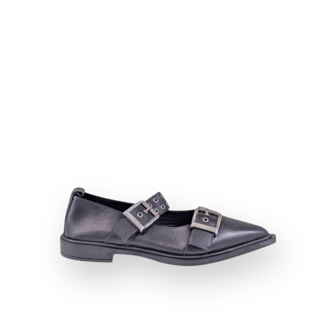 ATELIERS - CIARA MARY-JANE FLAT IN BLACK LEATHER