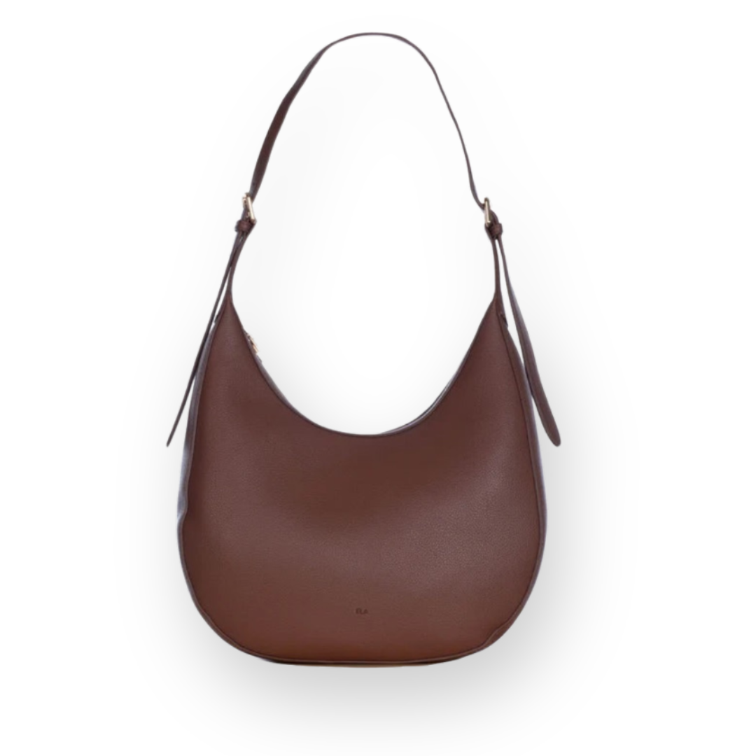 ELA HANDBAGS - HOBO SHOULDER BAG IN ALMOND VEGAN PEBBLED LEATHER