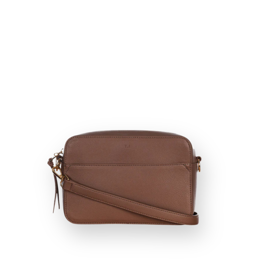 ELA HANDBAGS - BLOOM CROSSBODY BAG IN ALMOND VEGAN PEBBLED LEATHER