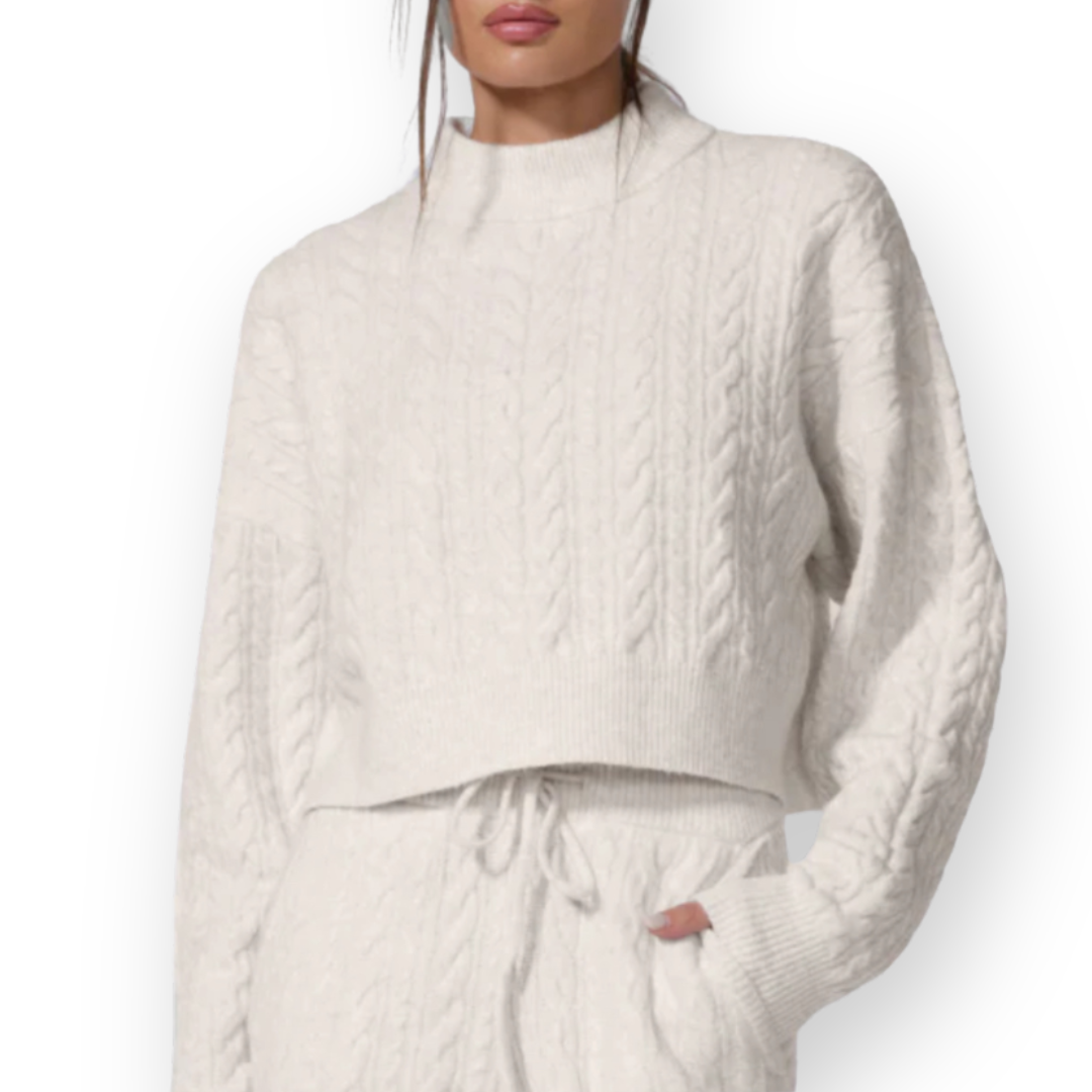 MPG SPORT - CABLE KNIT CROPPED SWEATER IN HEATHER MOONBEAM