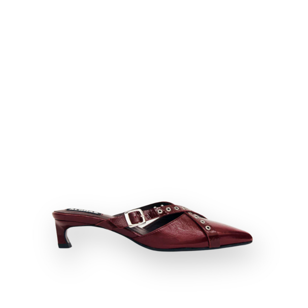 ALOHAS - ZYRA HEELED MULE IN BURGUNDY PATENT LEATHER – the Urban