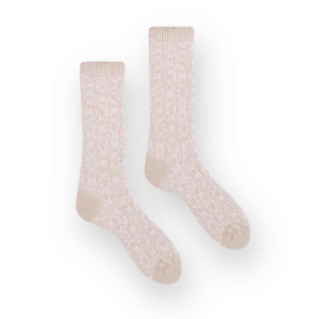 LISA B. - WOMEN'S ASTER FLOWER WOOL CREW SOCK IN CREME CASHMERE