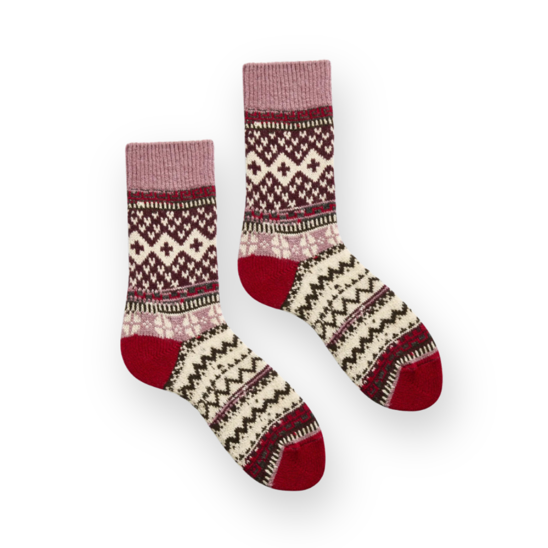 LISA B. - WOMEN'S FAIRILSE WOOL CREW SOCK IN RED CASHMERE