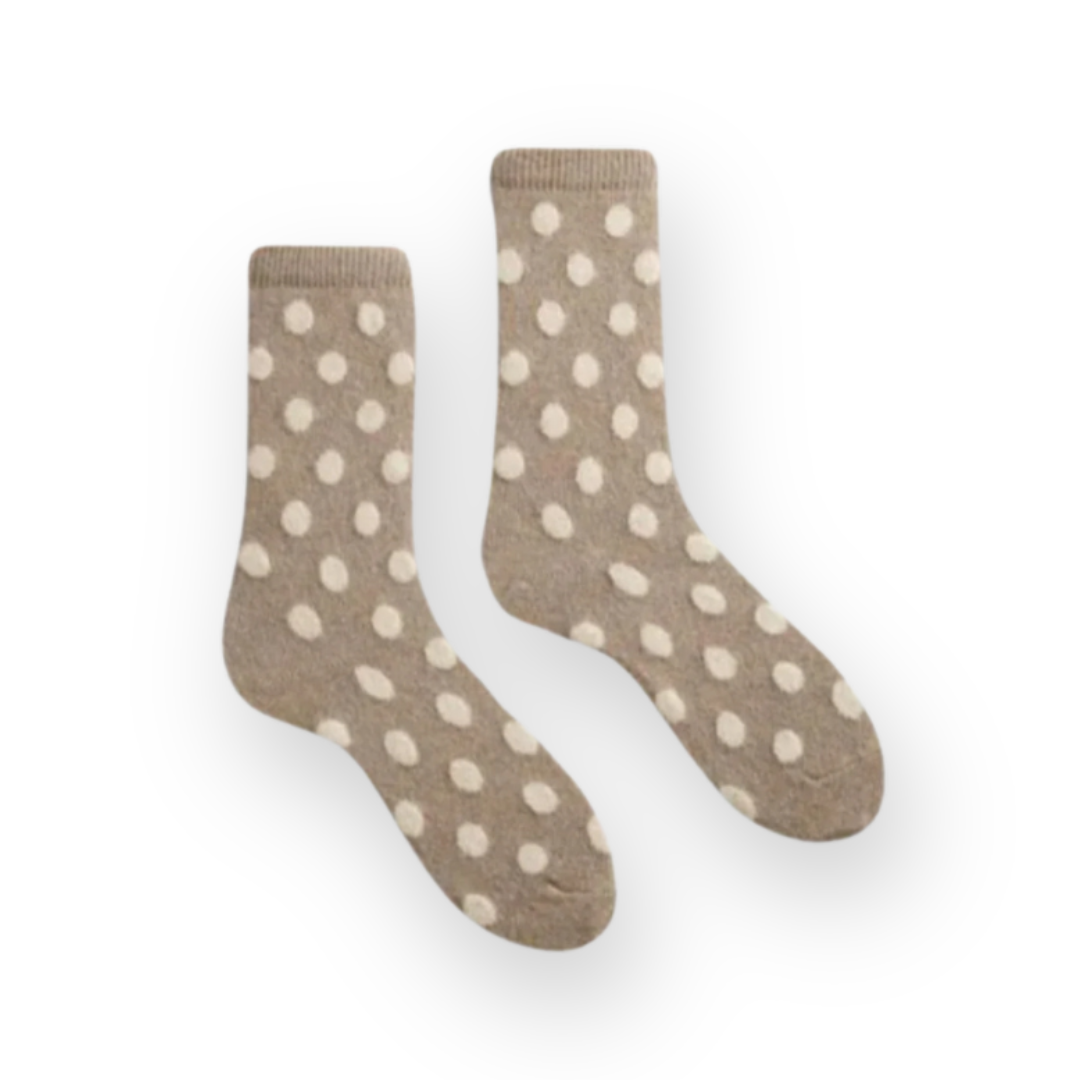 LISA B. - WOMEN'S DOT WOOL CREW SOCK IN MUSHROOM CASHMERE