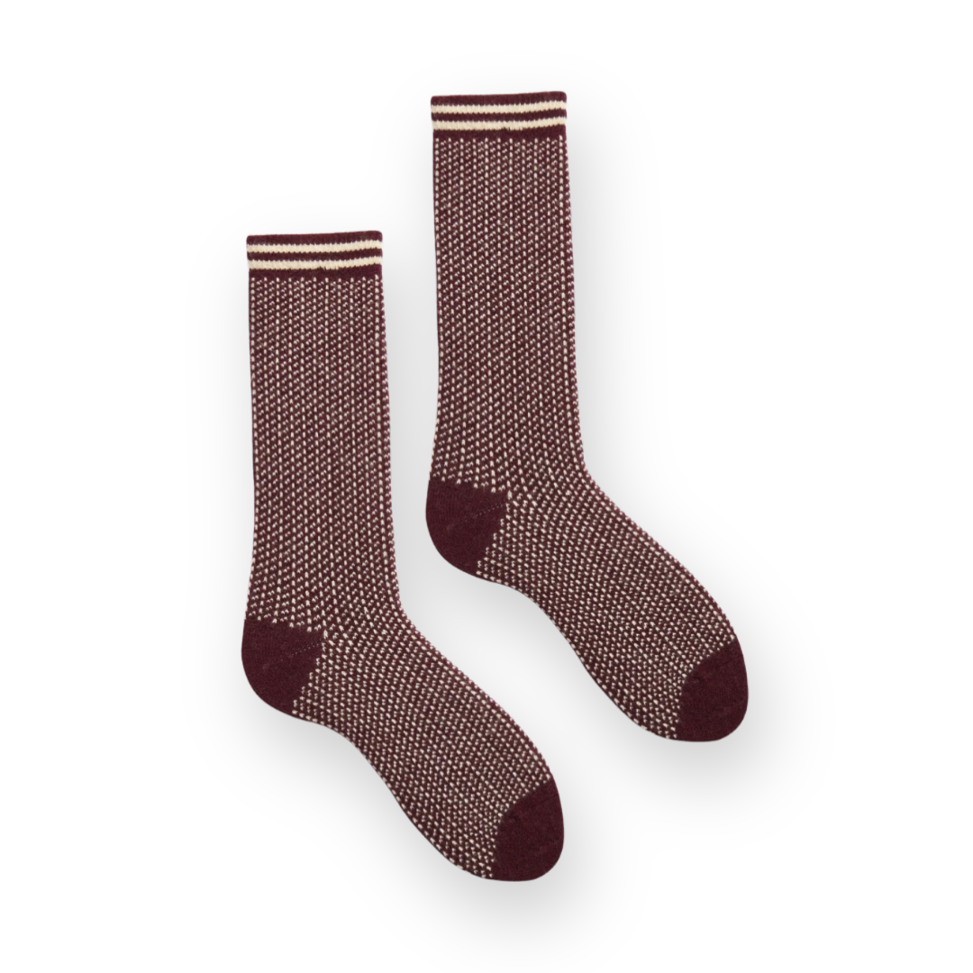 LISA B. - WOMEN'S NORDIC BIRDEYE WOOL CREW SOCK IN BURGUNDY CASHMERE