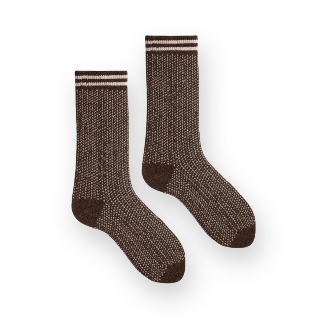 LISA B. - WOMEN'S NORDIC BIRDEYE WOOL CREW SOCK IN DARK BROWN CASHMERE