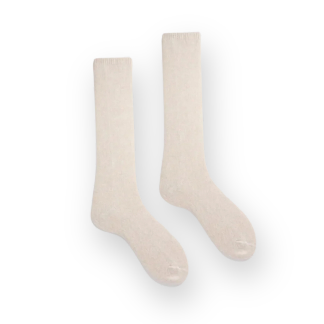 LISA B. - WOMEN'S SOLID WOOL CREW SOCK IN CREME CASHMERE