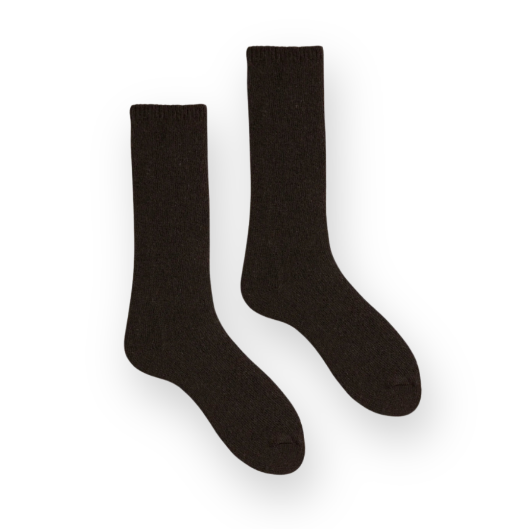 LISA B. - WOMEN'S SOLID WOOL CREW SOCK IN DARK BROWN CASHMERE