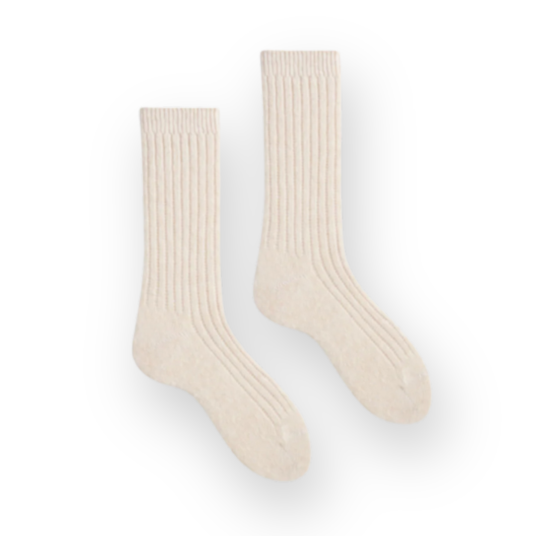 LISA B. - WOMEN'S SOLID RIBBED WOOL CREW SOCK IN CREME CASHMERE