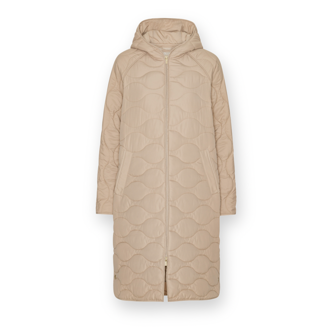 ILSE JACOBSEN - LONG QUILTED08 JACKET WITH HOOD IN WHEAT