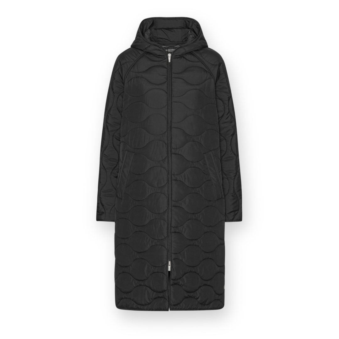 ILSE JACOBSEN - LONG QUILTED08 JACKET WITH HOOD IN BLACK