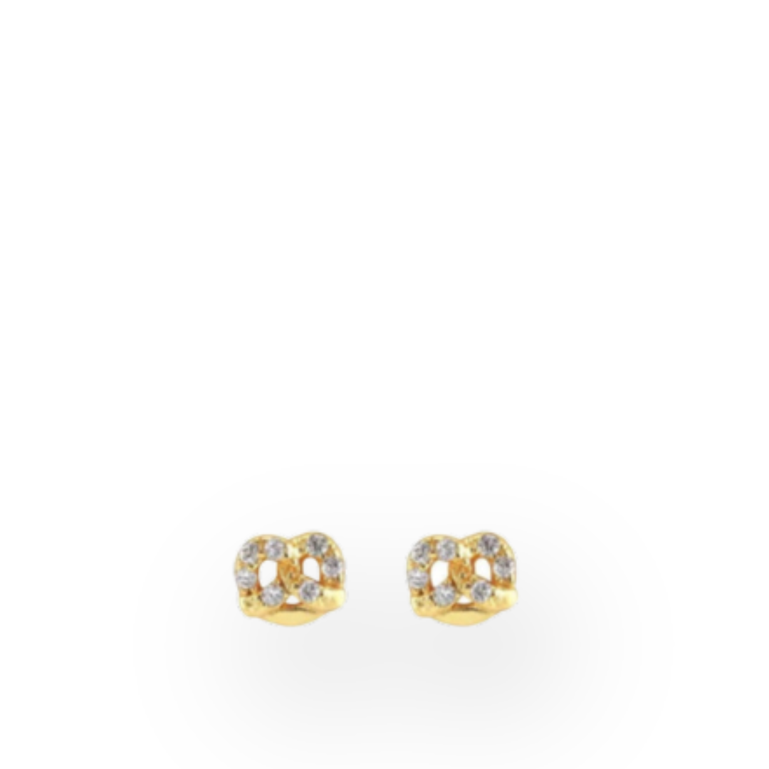 KRIS NATIONS - TINY PRETZEL CRYSTAL STUD EARRINGS IN GOLD