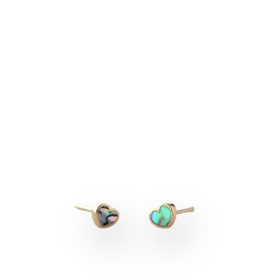 KRIS NATIONS - ABALONE HEART STUD EARRINGS IN GOLD