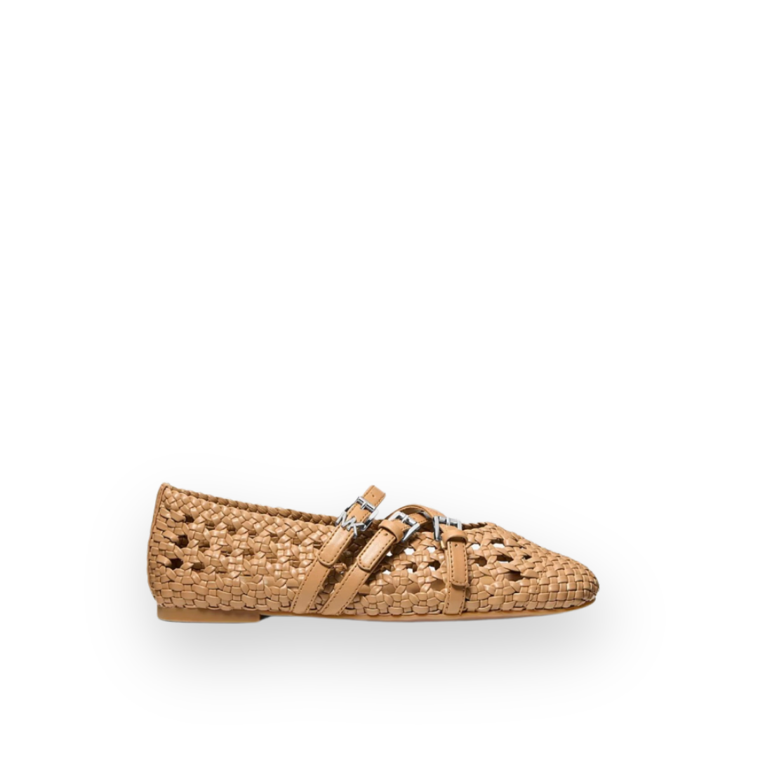 MICHAEL KORS - INDY WOVEN MARY-JANE FLAT IN PEANUT LEATHER