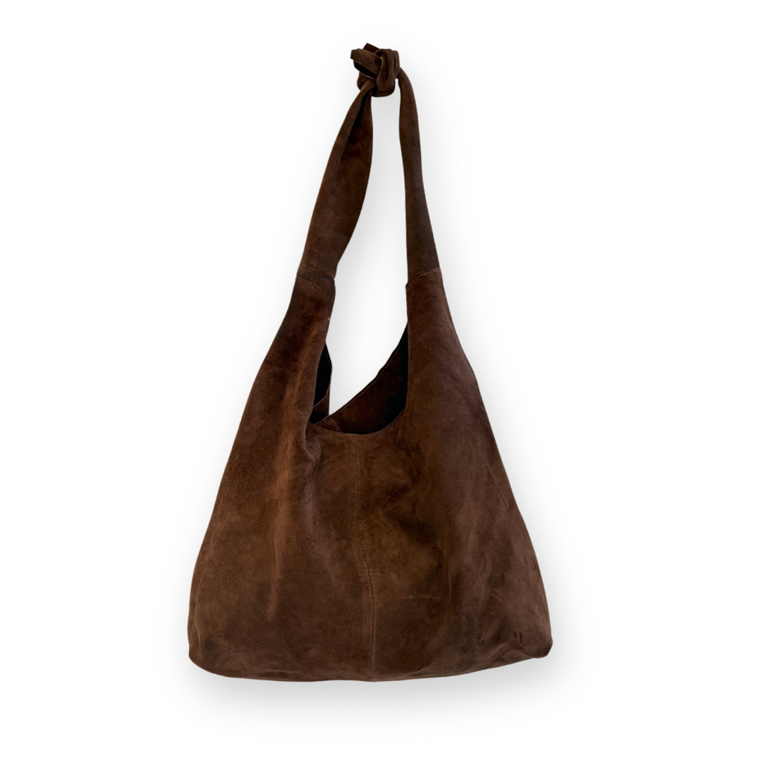 RISA - KNOT TOTE BAG IN CHOCOLATE BROWN SUEDE