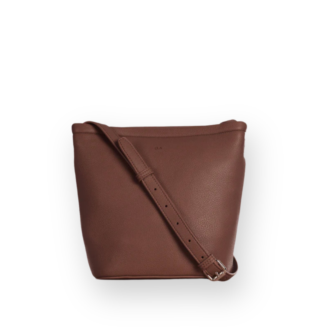 ELA HANDBAGS - MINI MIA BUCKET BAG IN ALMOND VEGAN PEBBLED LEATHER