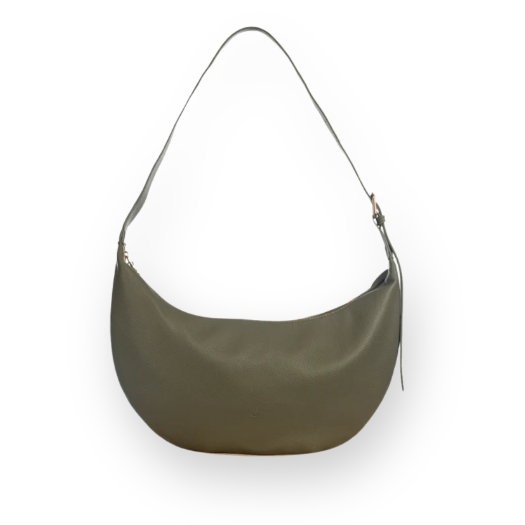 ELA HANDBAGS - SLOUCHY CROSSBODY BAG IN OLIVE VEGAN PEBBLED LEATHER
