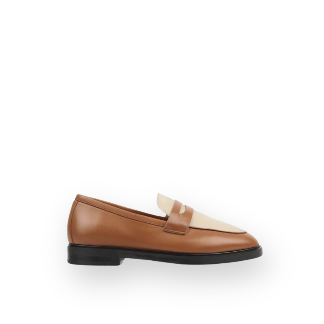 POPPY BARLEY - MILAN LOAFER IN BRANDY/CREAM LEATHER