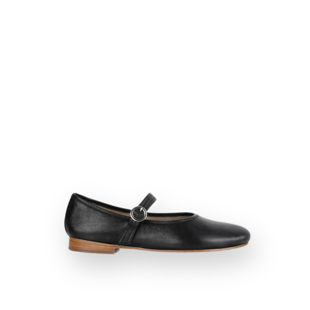 POPPY BARLEY - MODERN-DAY MARY-JANE FLAT IN BLACK LEATHER