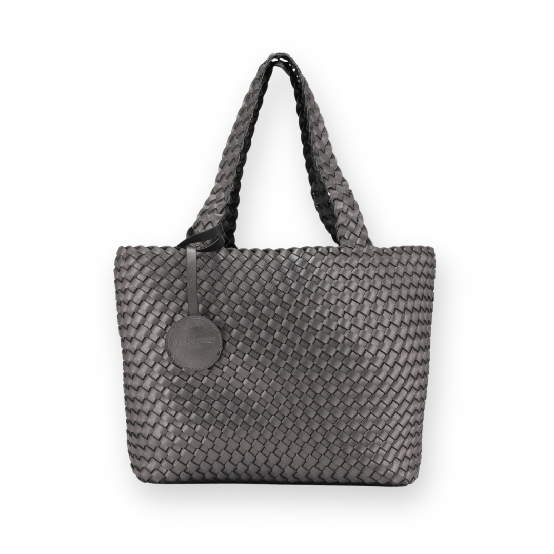 ILSE JACOBSEN - REVERSIBLE TOTE BAG08 IN BLACK/GUNMETAL FAUX LEATHER
