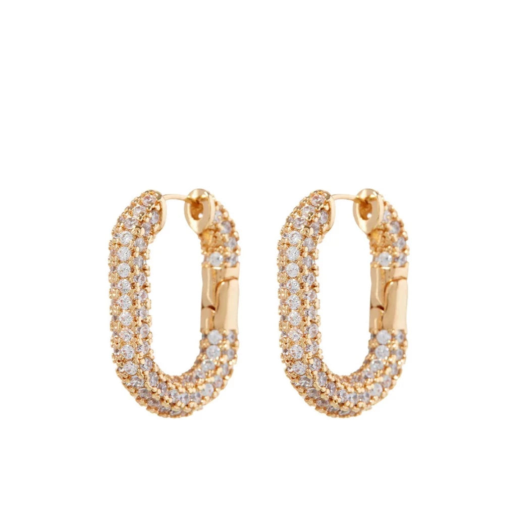 LUV AJ - XL PAVE CHAIN LINK HOOPS IN GOLD