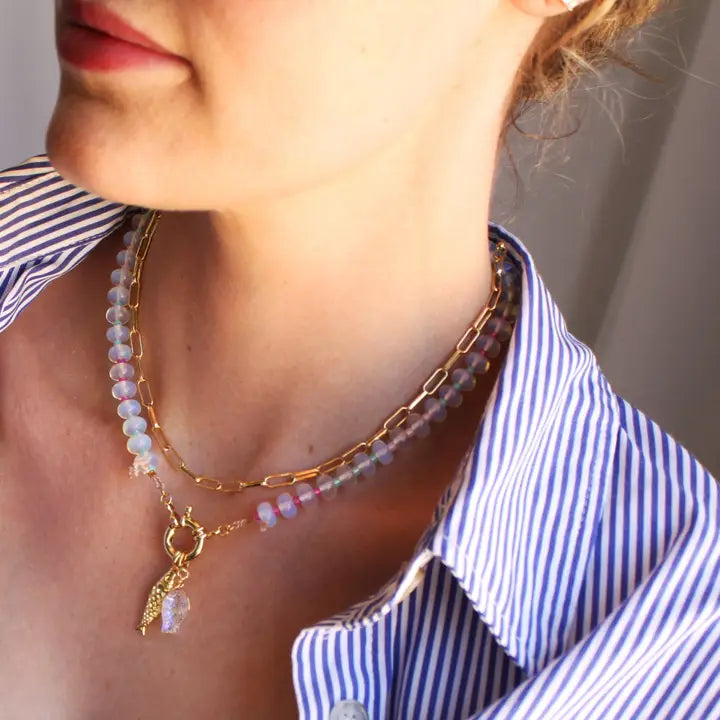 THE SILVER WREN - MIRAGE CANDY BEADED FISH NECKLACE IN STONE