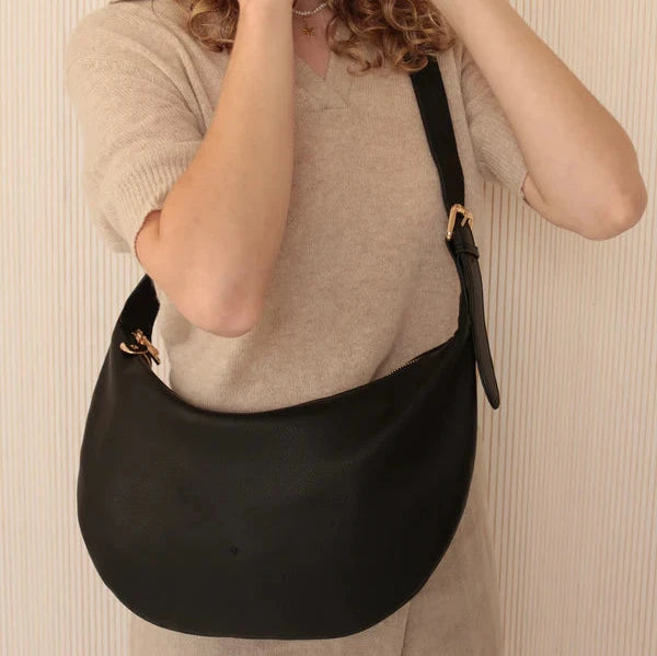 ELA HANDBAGS - SLOUCHY CROSSBODY IN BLACK PEBBLED VEGAN LEATHER