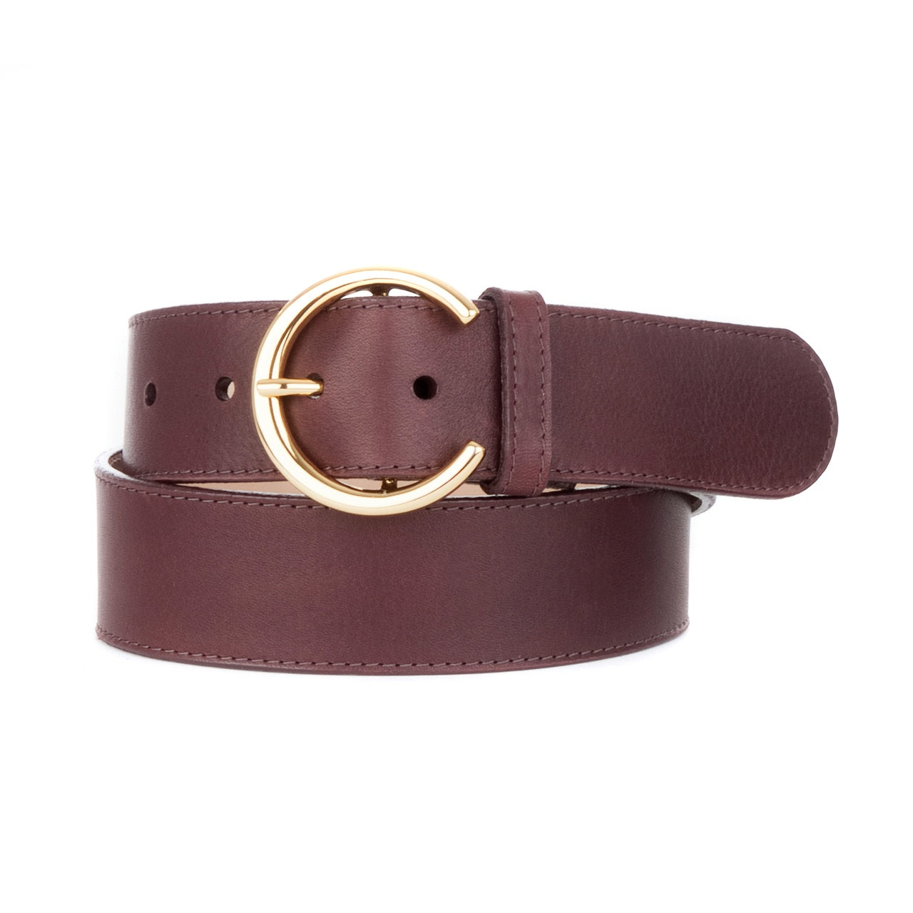 BRAVE LEATHER - WOMEN'S CAPRINA LEATHER BELT IN BORDEAUX/GOLD
