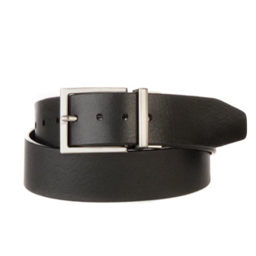 BRAVE LEATHER - MEN'S NATHAN REVERSIBLE LEATHER BELT IN BLACK & BROWN/SILVER