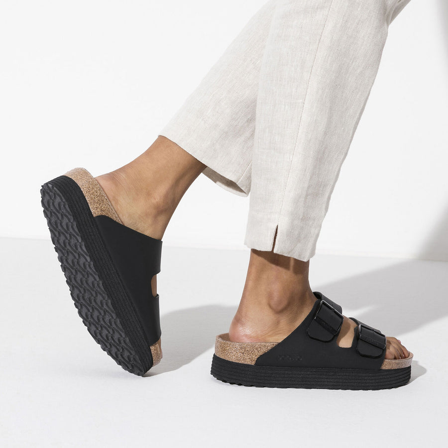 BIRKENSTOCK - ARIZONA PLATFORM SANDAL IN BLACK VEGAN LEATHER