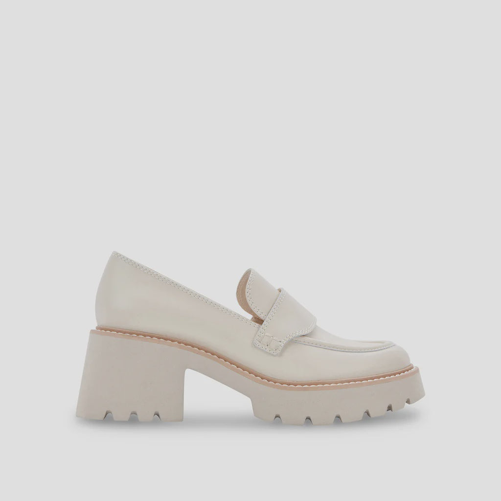 DOLCE VITA - HALONA HEELED LOAFER IN IVORY LEATHER