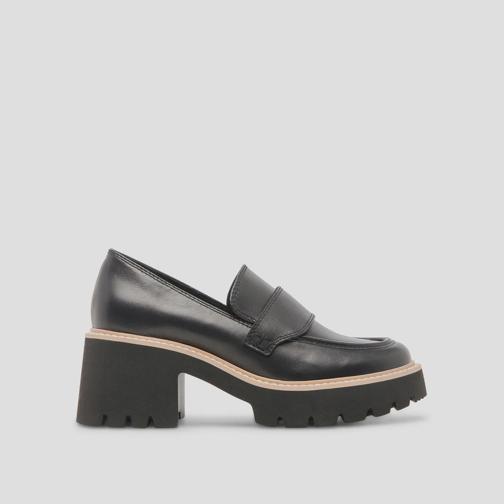 DOLCE VITA - HALONA HEELED LOAFER IN BLACK LEATHER