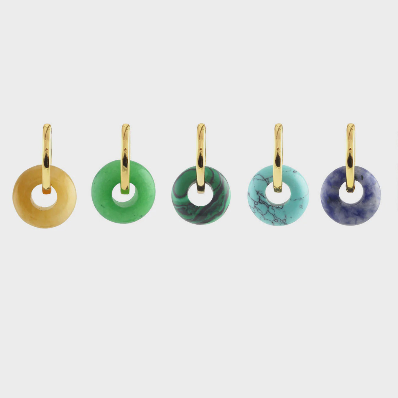 KRIS NATIONS - GEMSTONE DONUT HUGGIE HOOP EARRINGS IN JADE