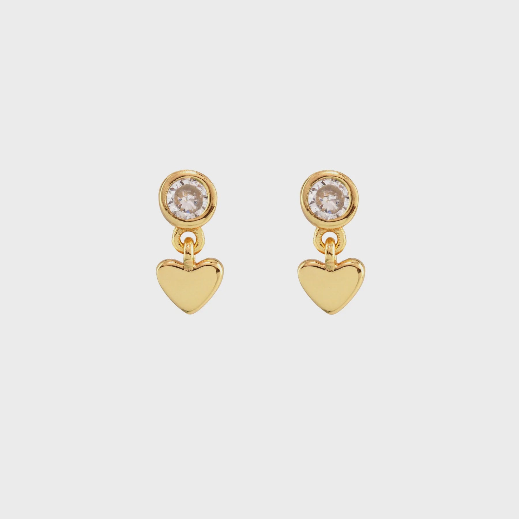 KRIS NATION - HEART AND CRYSTAL SWING STUD EARRINGS IN GOLD