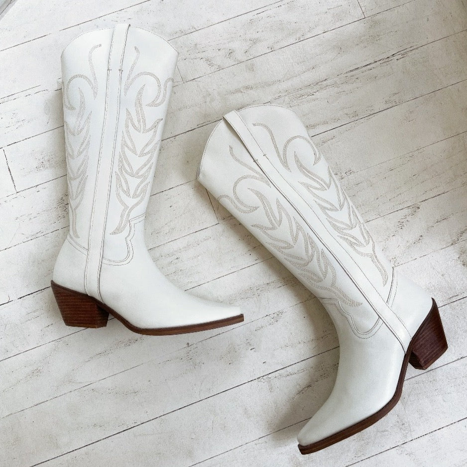 MATISSE - AGENCY WESTERN BOOT IN WHITE LEATHER