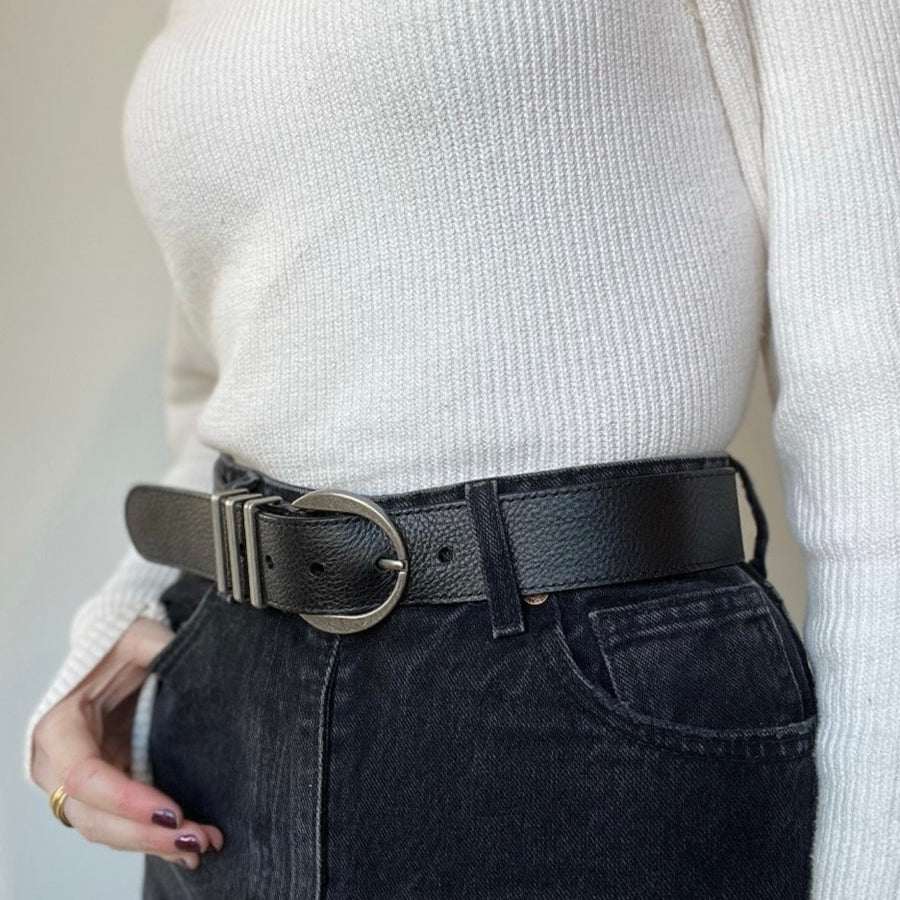 BRAVE LEATHER - WOMEN'S KIKU LEATHER BELT IN BLACK/SILVER