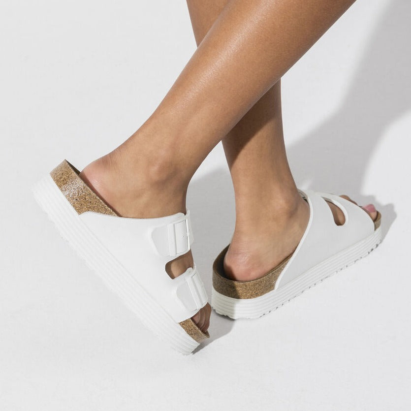 BIRKENSTOCK - ARIZONA PLATFORM SANDAL IN WHITE VEGAN LEATHER