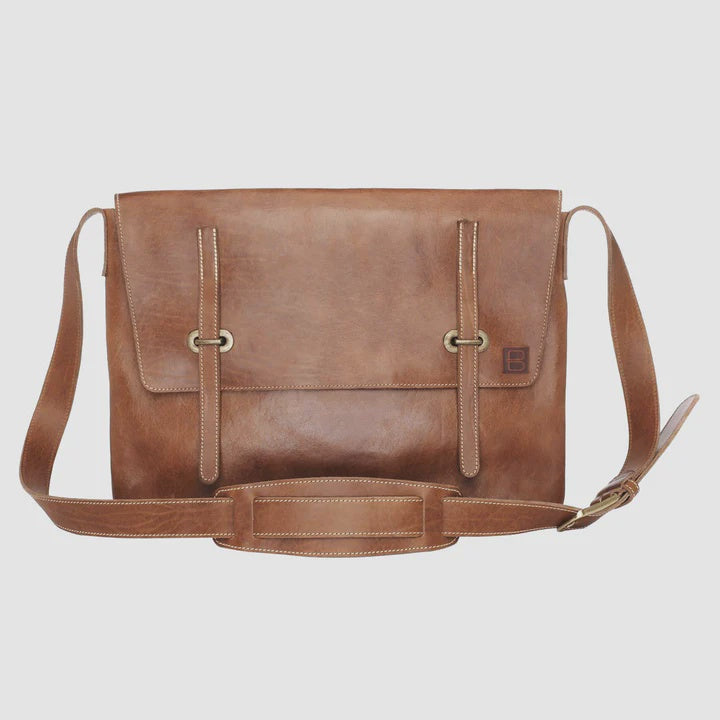 BRAVE LEATHER - SAXBY LEATHER MESSENGER BAG IN MARONE/GOLD