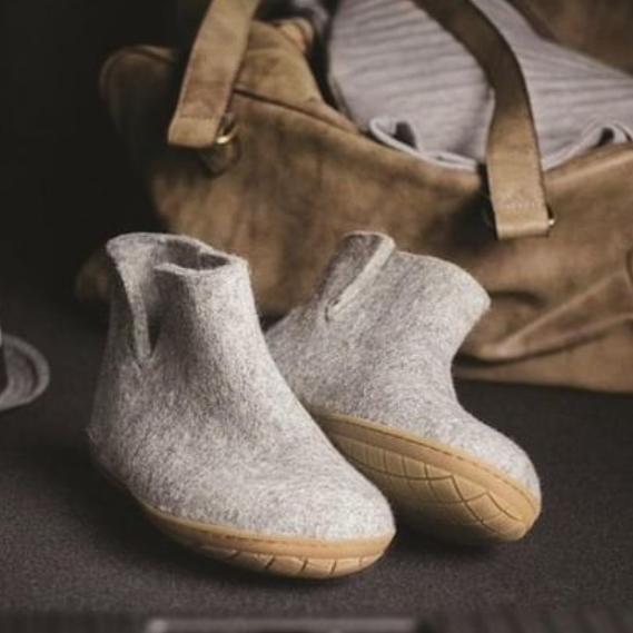 GLERUPS - BOOT RUBBER SOLE IN GREY WOOL