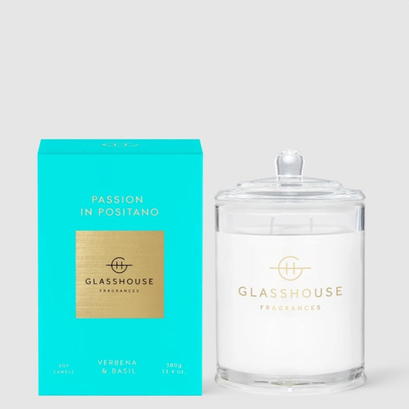 GLASSHOUSE FRAGRANCES - DOUBLE WICK SOY CANDLE IN PASSION IN POSITANO