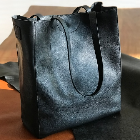 BRAVE LEATHER - GIOVANA LEATHER TOTE IN BLACK LEATHER