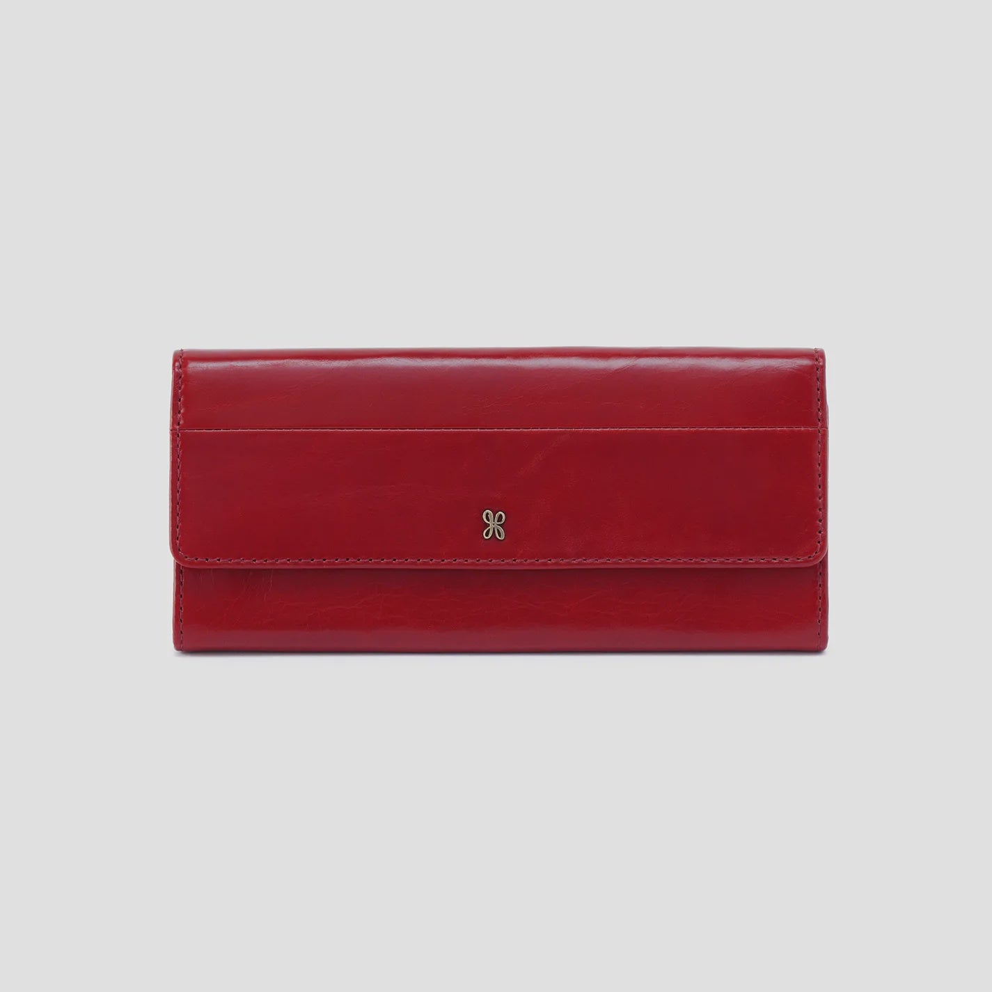 HOBO - JILL LARGE TRIFOLD WALLET IN CRIMSON POLISHED LEATHER