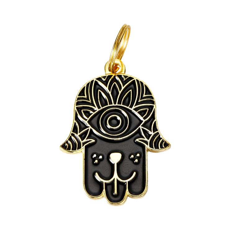 TWO TAILS PET COMPANY - HAMSA COLLAR CHARM IN BLACK/GOLD