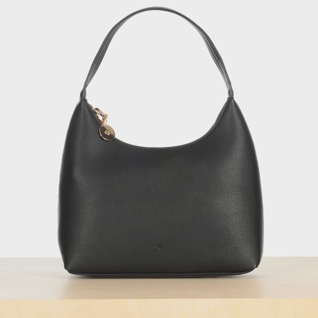 ELA HANDBAGS - MARLO BAG IN BLACK PEBBLE VEGAN LEATHER